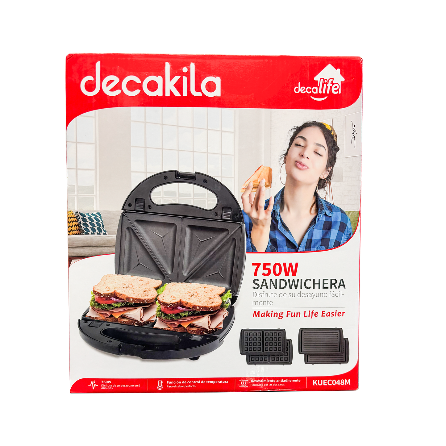 Sandwichera 3 en 1 Placas Intercambiables 750 W Decakila KUEC048M