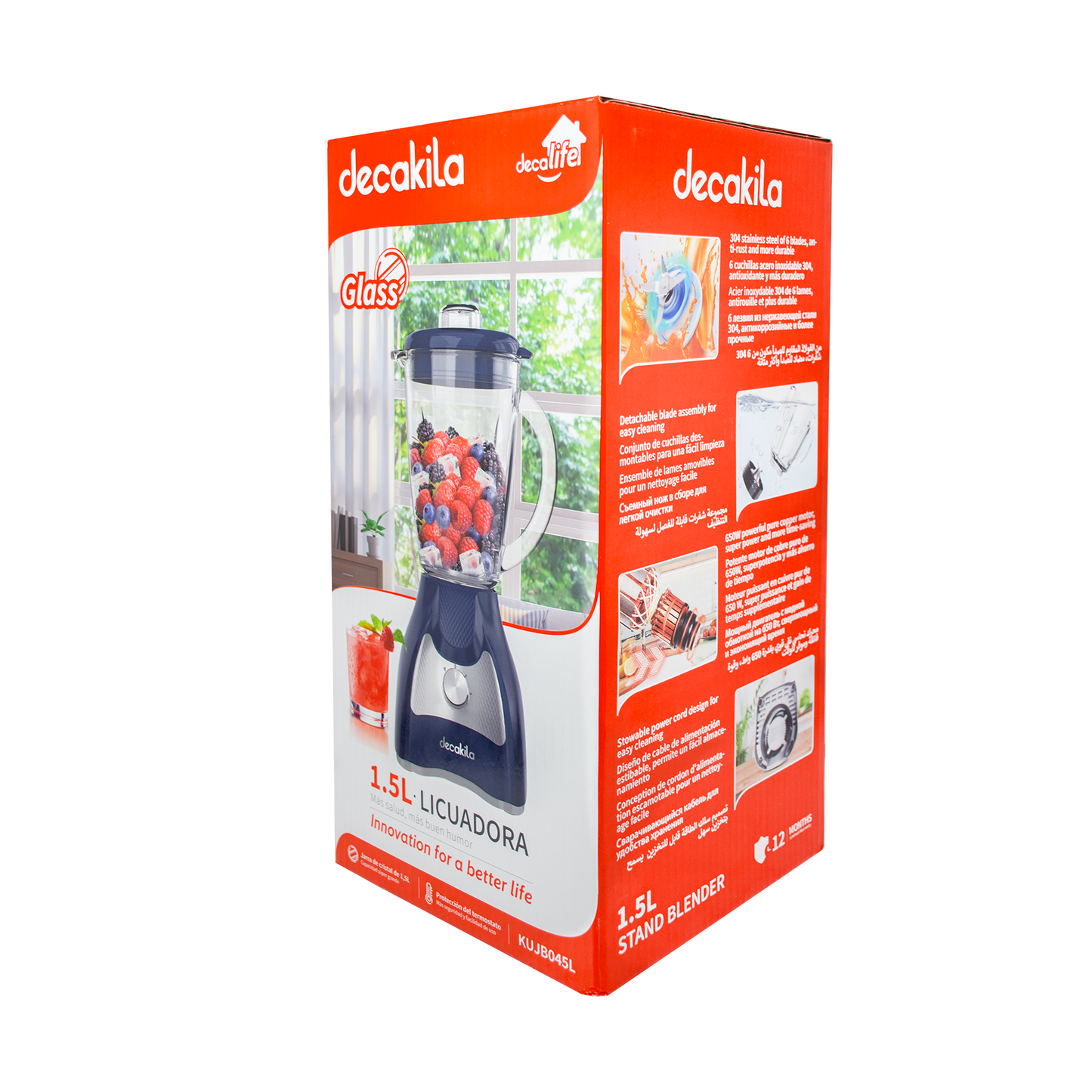 Licuadora 2 Velocidades + Pulso Vaso de Vidrio Azul Decakila KUJB045L