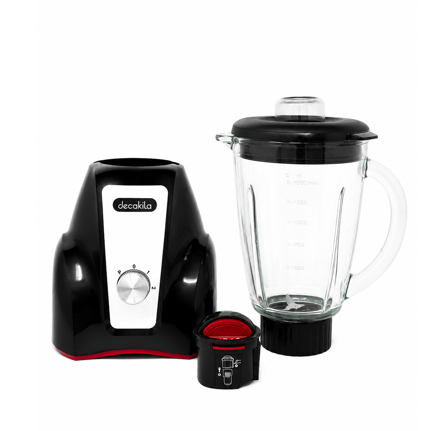 Licuadora 2 Velocidades Vaso de Vidrio 1.5 L Inalámbrica con Batería Recargable Negra Decakila KMJB050B (Caja con 4 piezas)