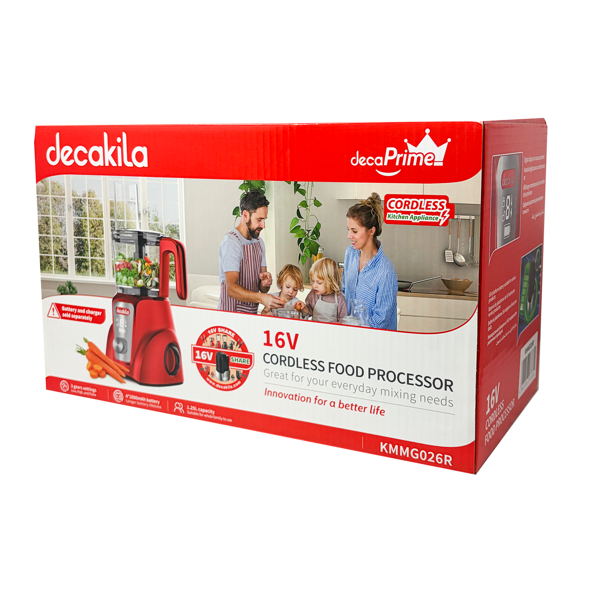 Procesador de Alimentos 1.25 L Inalámbrico de Batería Rojo Decakila KMMG026R