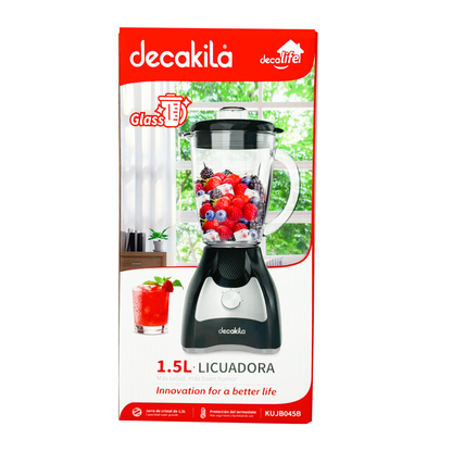 Licuadora 2 Velocidades + Pulso Vaso de Vidrio Negra Decakila KUJB045B (Caja de 4 piezas)