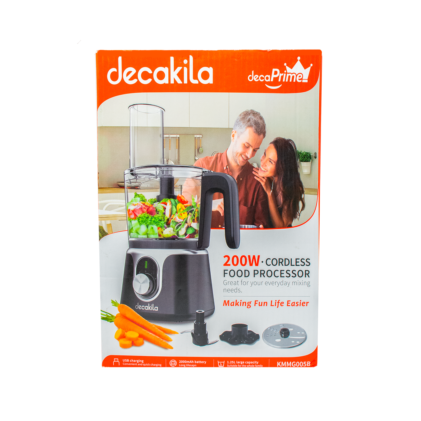 Procesador de alimentos Inalámbrico con Accesorios Negro Decakila KMMG005B (Caja de 4 Piezas)