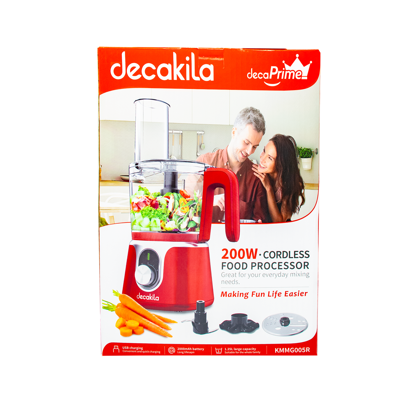 Procesador de alimentos Inalámbrico con Accesorios Rojo Decakila KMMG005R (Caja de 4 Piezas)