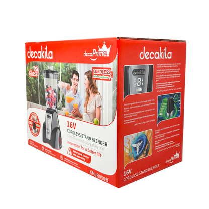 Licuadora 2 Velocidades Vaso de Vidrio 1.5 L Inalámbrica de Batería Recargable Negra Decakila KMJB050B