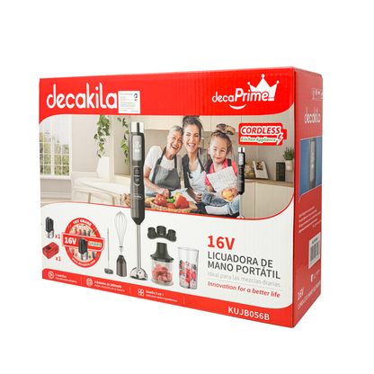 Batidora de Inmersión 5 Velocidades con Accesorios 5 en 1 Inalámbrica con Batería Recargable Negra Decakila KUJB056B (Caja con 6 piezas)