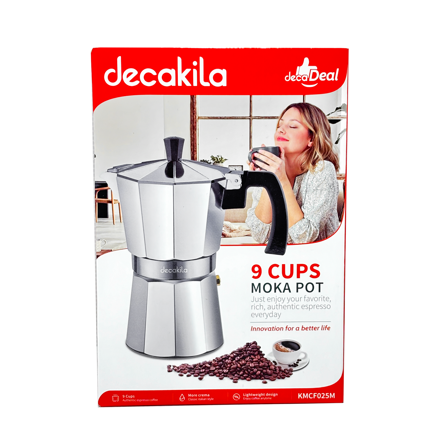 Cafetera de Expresso Italiana 9 Tazas de Aluminio Decakila KMCF025M (Caja de 12 piezas)