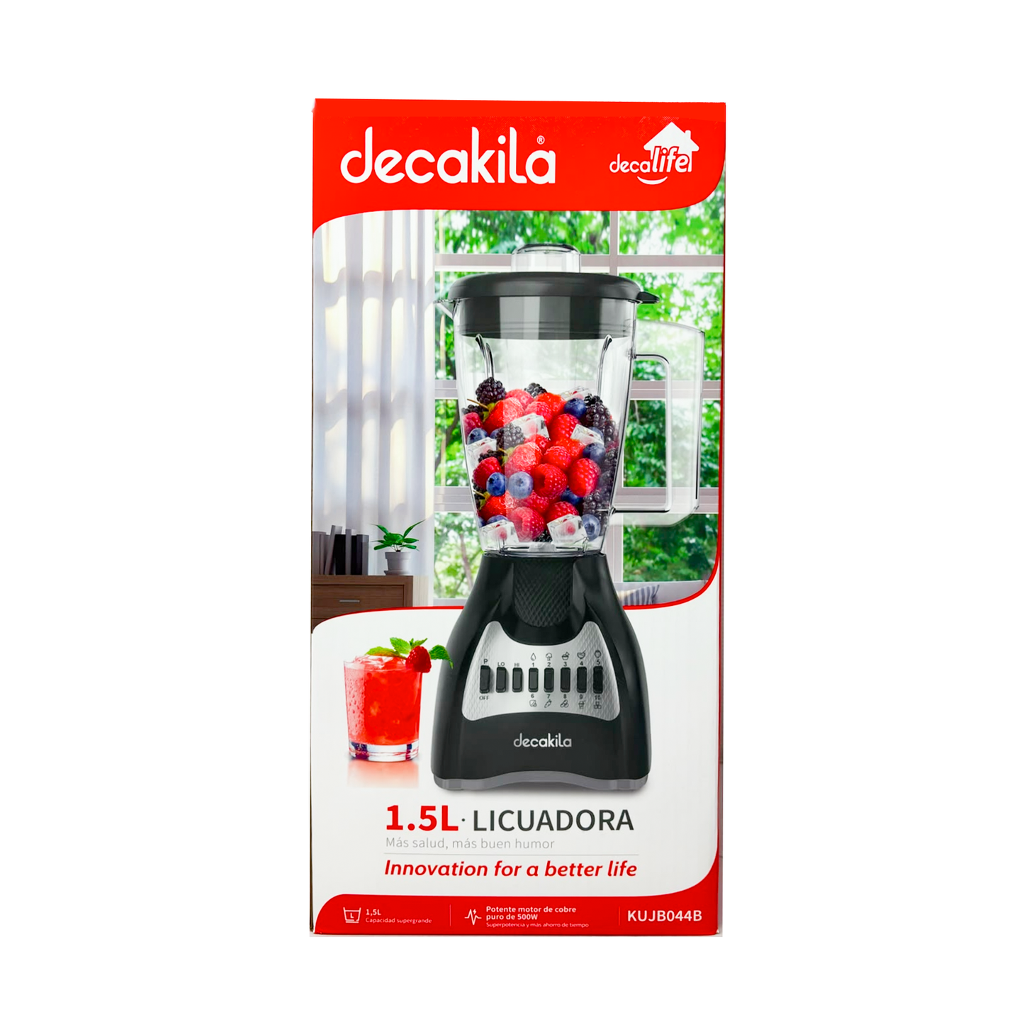 Licuadora 10 Velocidades Vaso de Plástico Negra Decakila KUJB044B (Caja de 4 piezas)