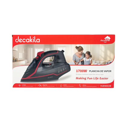 Plancha de Vapor Suela Antiadherente 1700 W Negro/Rojo Decakila KUEN001W