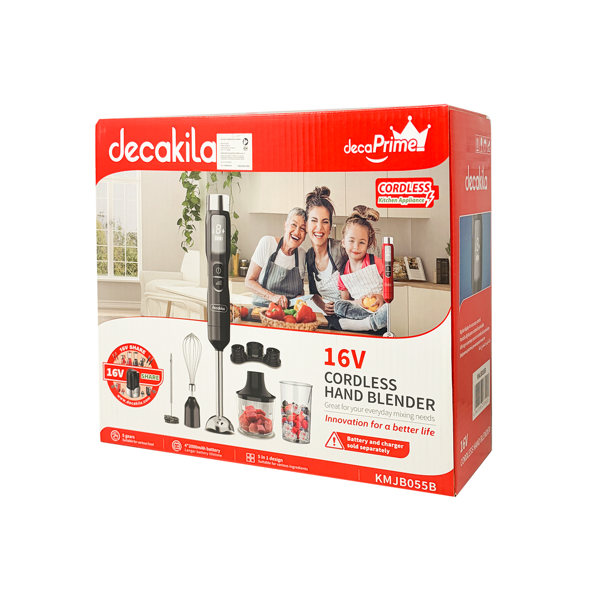 KMJB055B  Batidora de inmersión 5 en 1 con accesorios 2 velocidades Inalámbrica de Batería Negra Decakila  (Caja de 6 Piezas)
