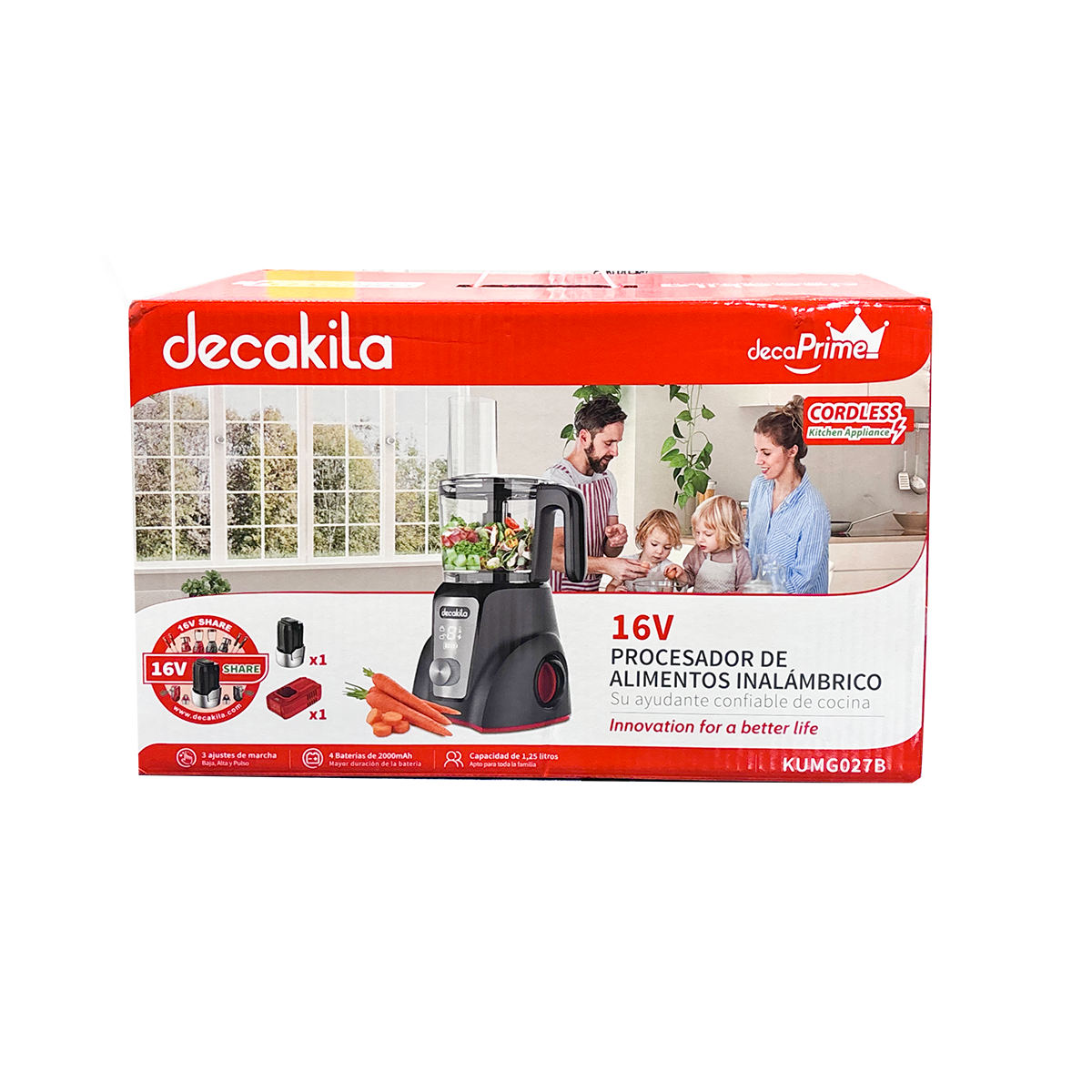 KMMG026B  Procesador de Alimentos 1.25 L Inalámbrico de Batería Negro Decakila  (Caja de 4 Piezas)