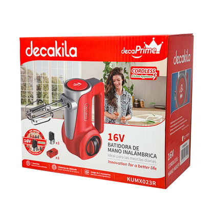 Batidora de Mano 7 Velocidades Inalámbrica con Batería Recargable Rojo Decakila KUMX023R (Caja de 4 piezas)