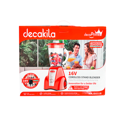 Licuadora 2 Velocidades Vaso de Vidrio 1.5 L Inalámbrica con Batería Recargable Roja Decakila KMJB050R (Caja con 4 piezas)