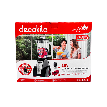 Licuadora 2 Velocidades Vaso de Plástico 1.5 L Inalámbrica con Batería Recargable Negro Decakila KUJB051B (Caja de 4 Piezas)