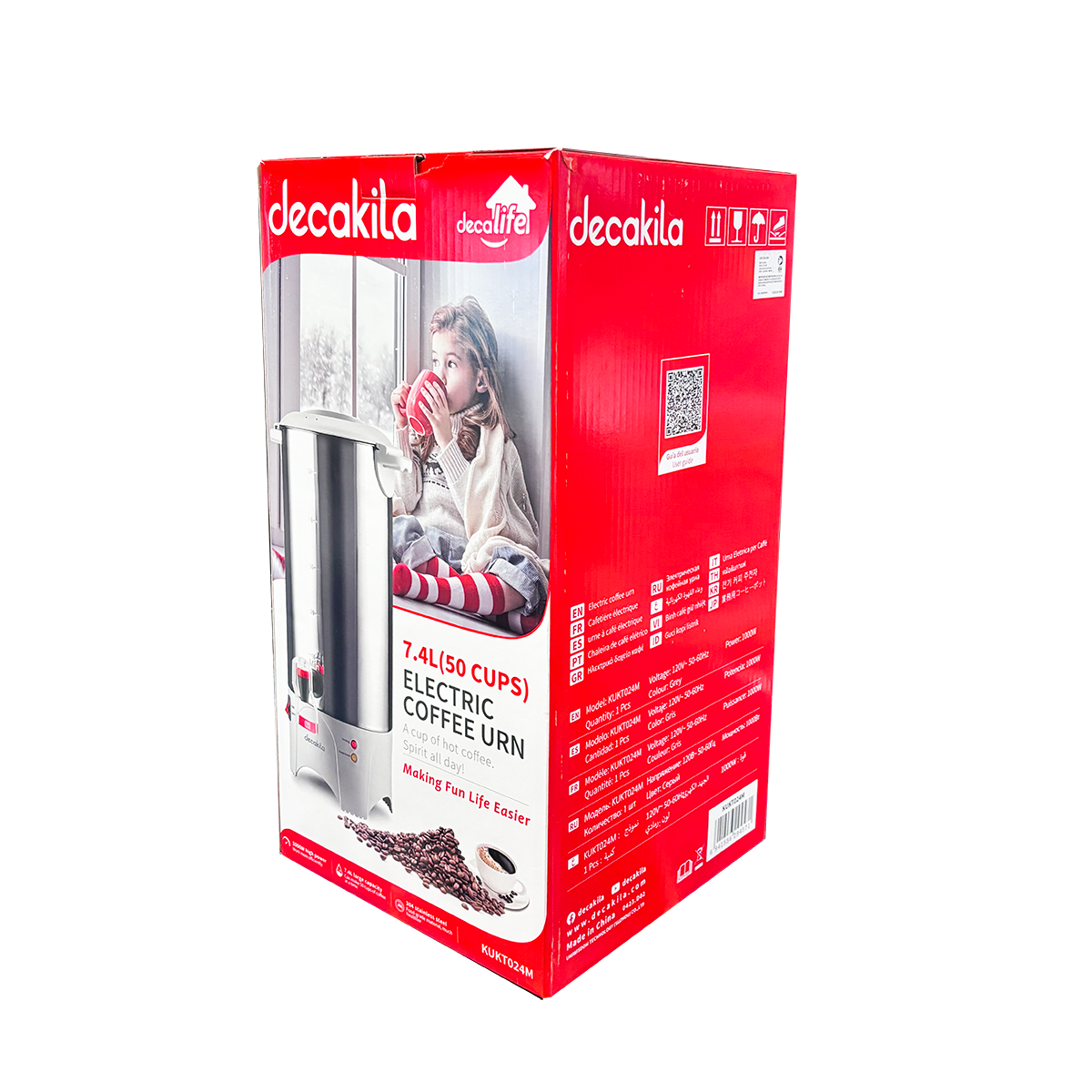 Cafetera Percoladora 50 Tazas (7.4 L) Acero Inoxidable Decakila KUKT024M (Caja con 4 Piezas)