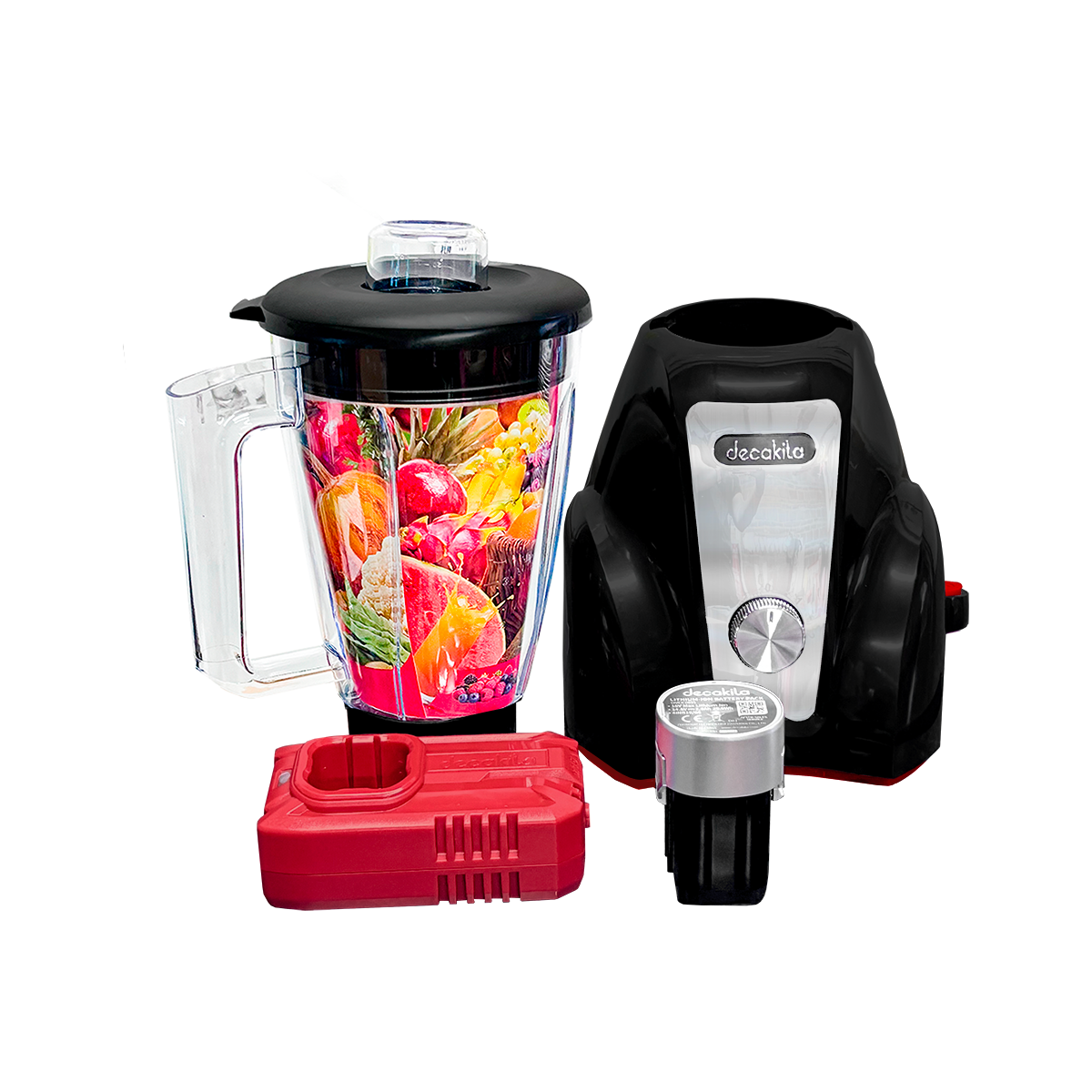 Licuadora 2 Velocidades Vaso de Plástico 1.5 L Inalámbrica con Batería Recargable Negro Decakila KUJB051B (Caja de 4 Piezas)