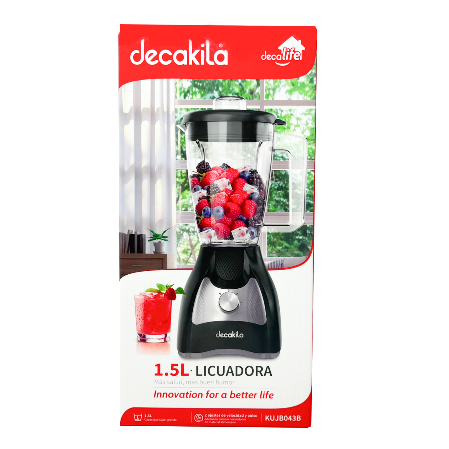 Licuadora 2 Velocidades + Pulso Vaso de Plástico Negra Decakila KUJB043B (Caja de 4 piezas)