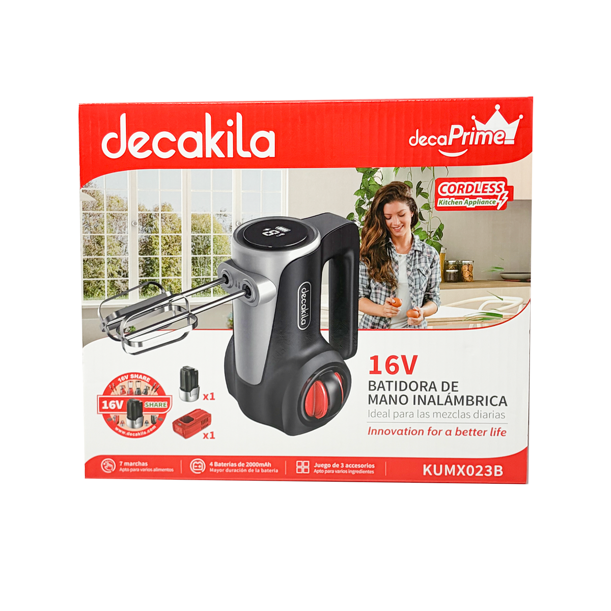 KUMX023B  Batidora de Mano 7 Velocidades Inalámbrica con Batería Recargable Negra Decakila  (Caja de 4 Piezas)