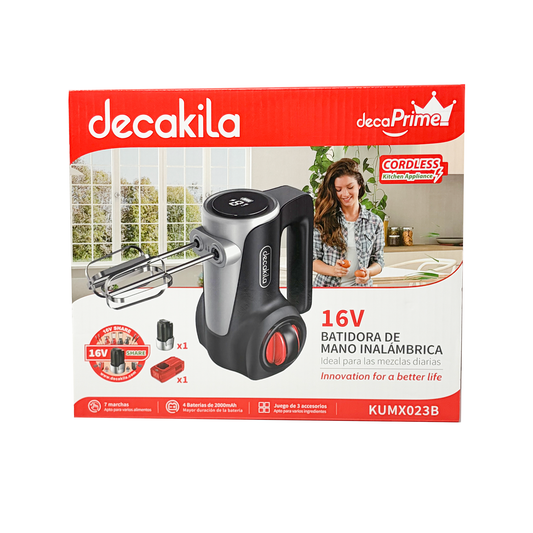 KUMX023B  Batidora de Mano 7 Velocidades Inalámbrica con Batería Recargable Negra Decakila  (Caja de 6 Piezas)