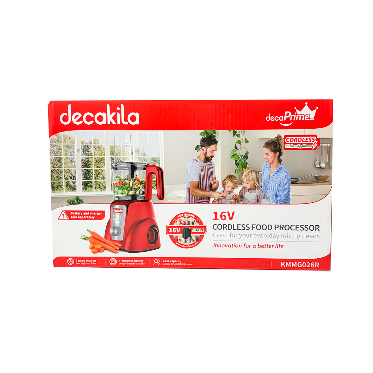 Procesador de Alimentos 1.25 L Inalámbrico de Batería Rojo Decakila KMMG026R