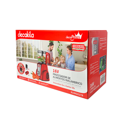 Procesador de Alimentos 1.25 L Inalámbrico con Batería Recargable Rojo Decakila KUMG027R (Caja con 2 piezas)
