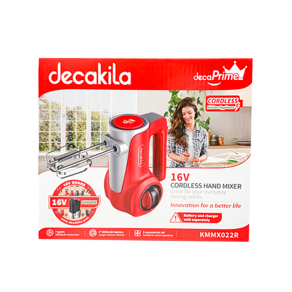 KMMX022R  Batidora de Mano 7 Velocidades Inalámbrica de Batería Roja Decakila (Caja de 6 Piezas)