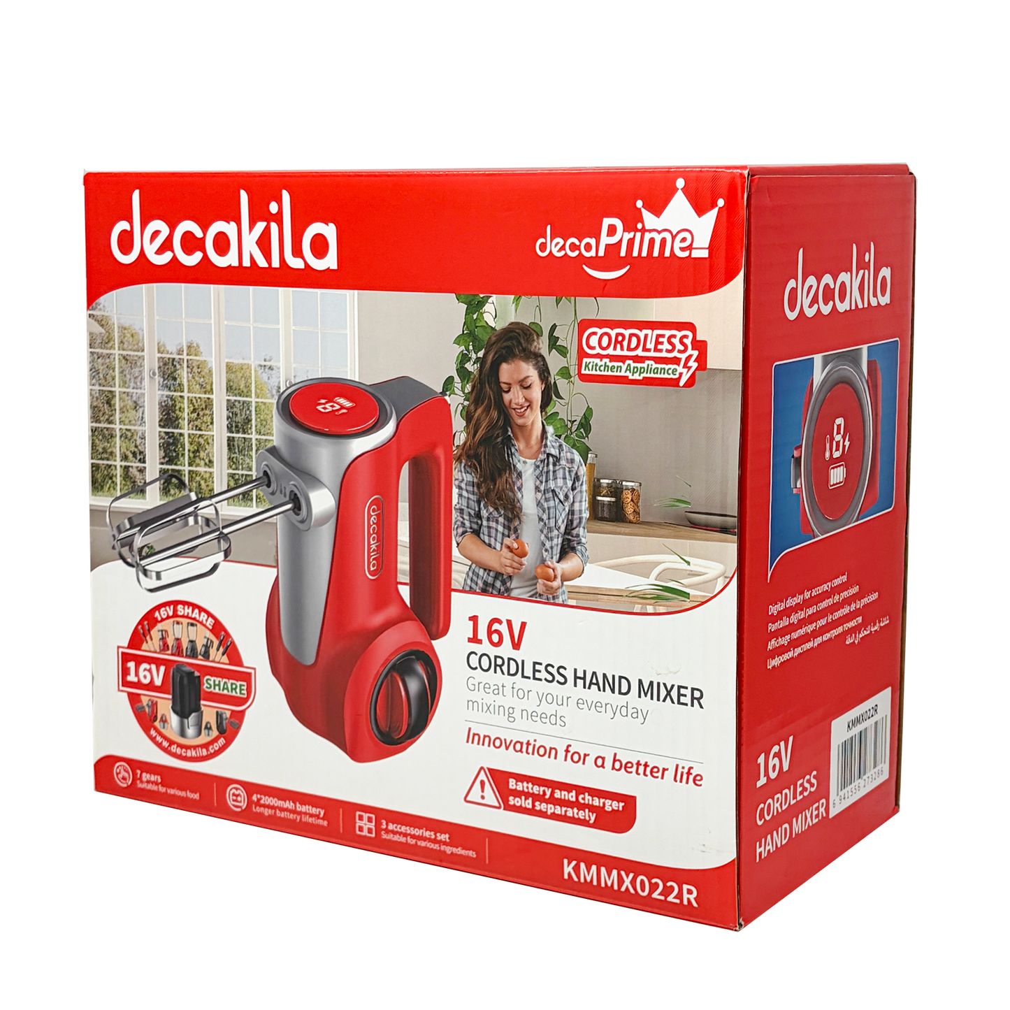 Batidora de Mano 7 Velocidades Inalámbrica de Batería Roja Decakila KMMX022R