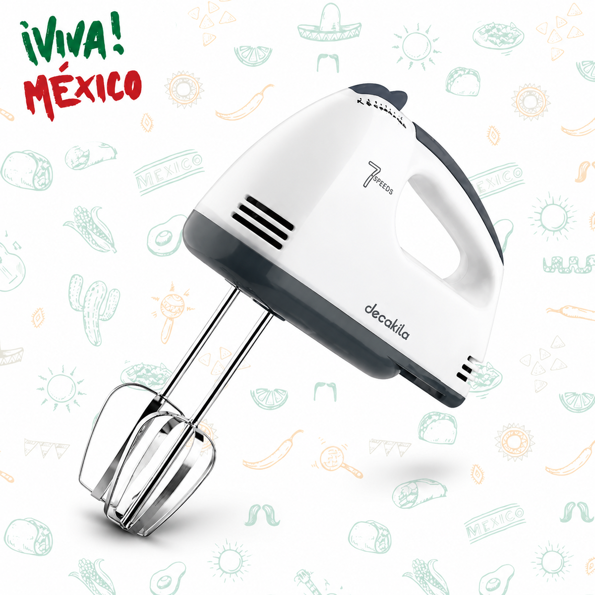 Batidora manual con accesorios blanca 7 velocidades Decakila KUMX016W