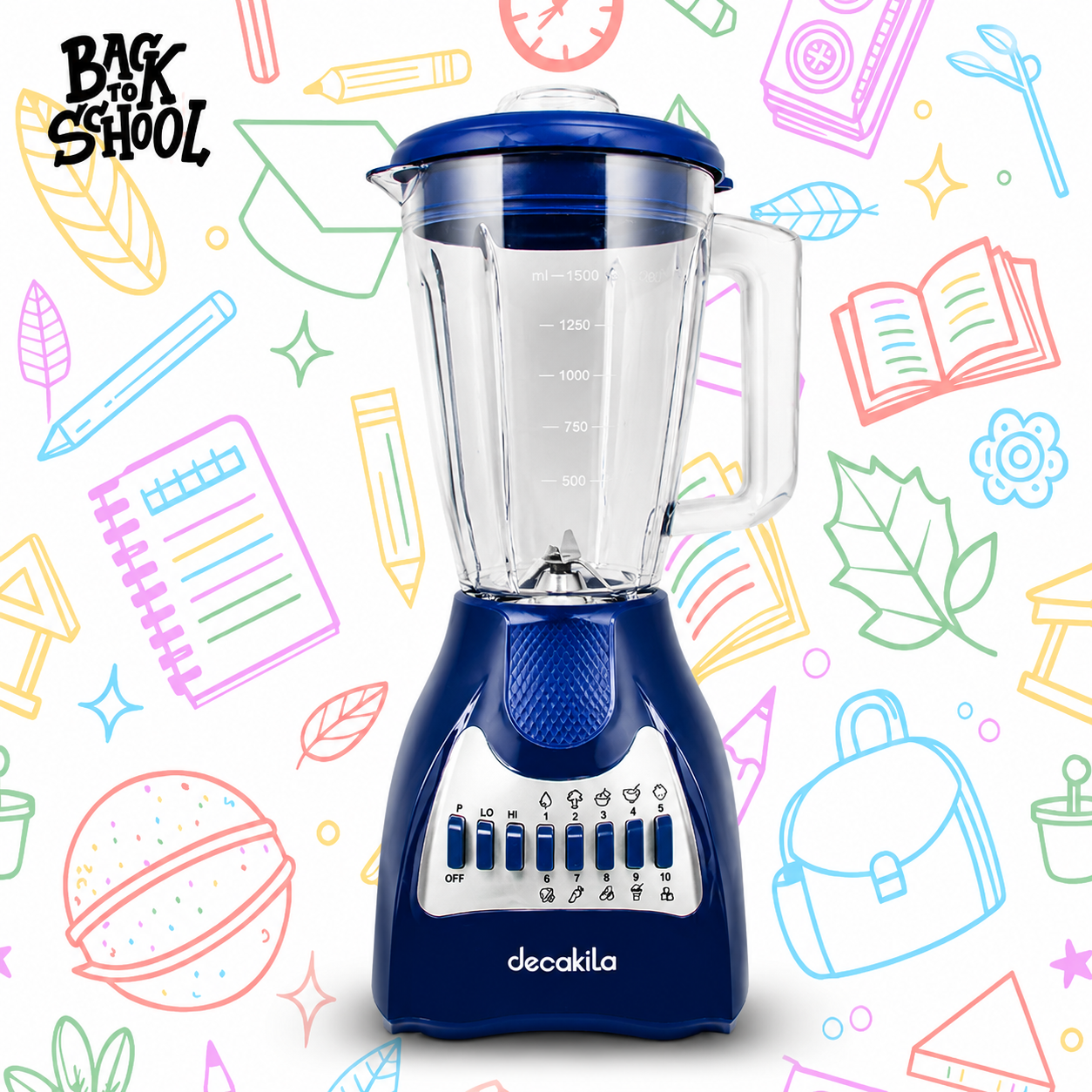 Licuadora 10 Velocidades Vaso de Plástico Azul Decakila KUJB044L