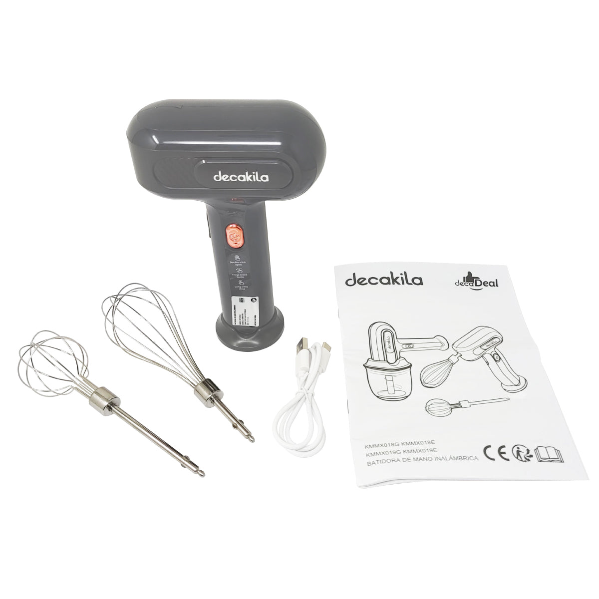 Batidora de Mano Inalámbrica 3 Velocidades con Tazón Procesador de 300 ml Negra Decakila KMMX019G (Caja con 6 Piezas)