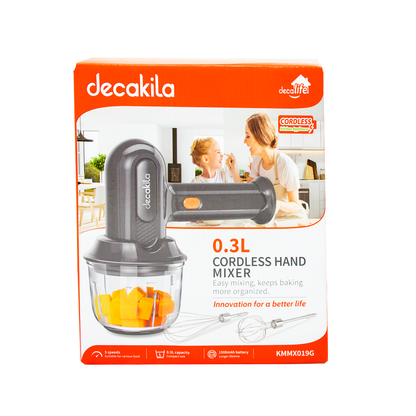 Batidora de Mano Inalámbrica 3 Velocidades con Tazón Procesador de 300 ml Negra Decakila KMMX019G (Caja con 6 Piezas)