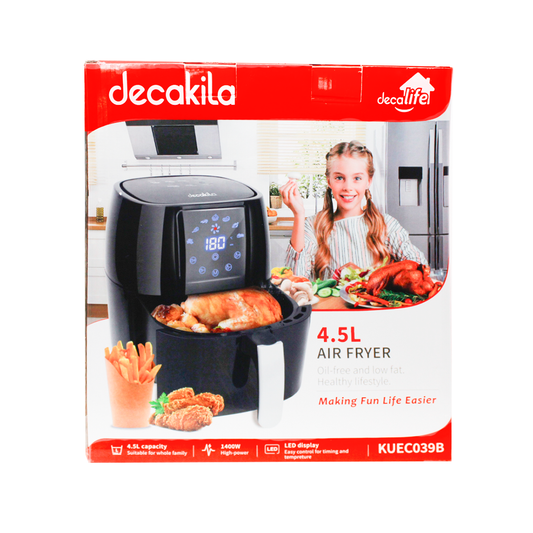 Freidora de Aire 4.5 L Panel Digital 1400 W Decakila KUEC039B (Caja con 4 piezas)