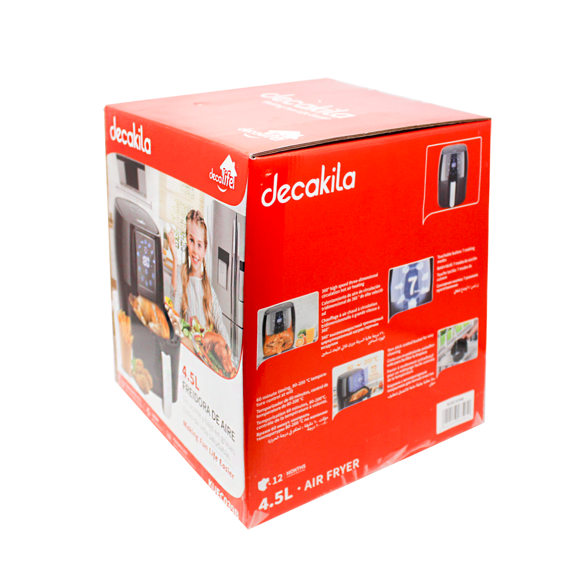 Freidora de Aire 4.5 L Panel Digital 1400 W Decakila KUEC039B (Caja con 4 piezas)