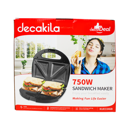 Sandwichera 2 Panes con Antiadherente 750 W Negro Decakila KUEC046B (Caja de 6 Piezas)