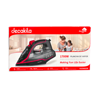 Plancha de Vapor Suela Antiadherente 1700 W Negro/Rojo Decakila KUEN001W (Caja con 10 Piezas)