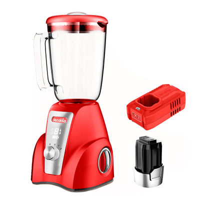 Licuadora 2 Velocidades Vaso de Vidrio 1.5 L Inalámbrica con Batería Recargable Rojo Decakila KUJB052R (Caja de 4 piezas)