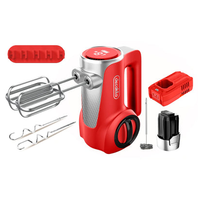 Batidora de Mano 7 Velocidades Inalámbrica con Batería Recargable Rojo Decakila KUMX023R (Caja de 4 piezas)