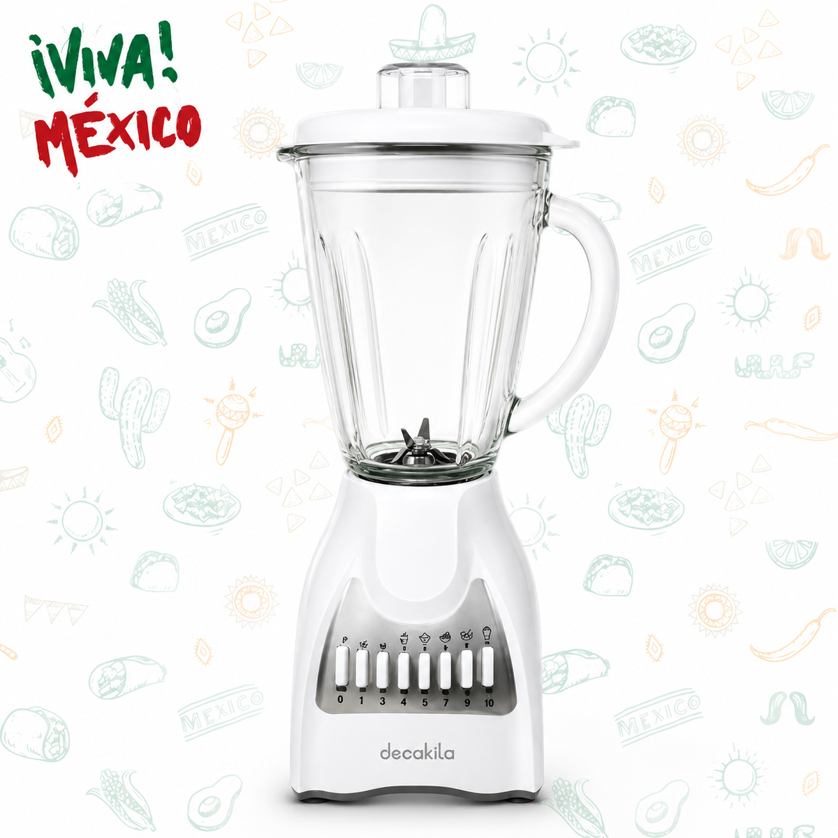 Licuadora 10 Velocidades Vaso Vidrio Blanca Decakila KUJB046W