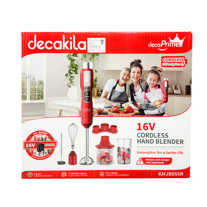Batidora de inmersión 5 en 1 con accesorios 2 velocidades Inalámbrica de Batería Roja Decakila KMJB055R (Caja de 6 Piezas)