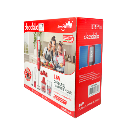 Batidora de inmersión 5 en 1 con accesorios 2 velocidades Inalámbrica de Batería Roja Decakila KMJB055R (Caja de 6 Piezas)