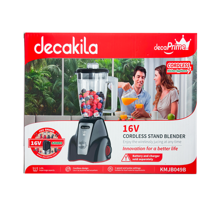 Licuadora 2 Velocidades Vaso de Plástico 1.5 L Inalámbrica de Batería Negro Decakila KMJB049B (Caja de 4 piezas)